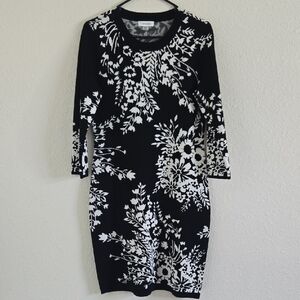 Calvin Klein Black and White Floral Christmas Dress
